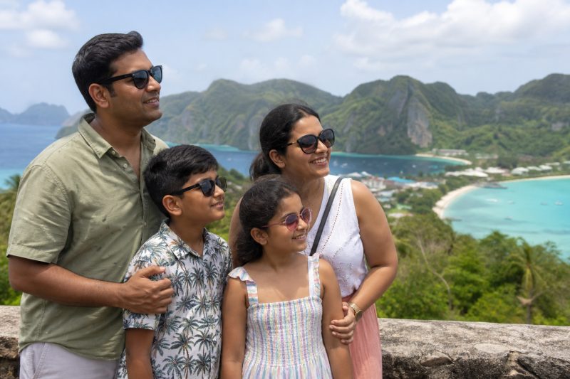 Indian family sightseeing at a scenic Andaman viewpoint - LTC tour packages